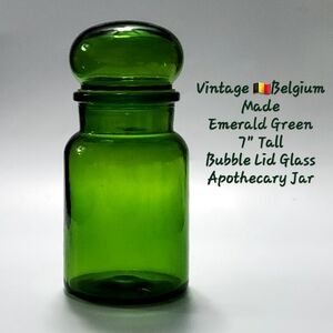 🇧🇪 Belgium Germany Made 7" Emerald Green Glass Apothecary Jar & Bubble Lid
